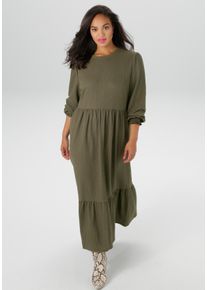 ANISTON PLUS Damen Jerseykleid, grün, modisch, Gr. 44, Strukturmuster, Cru00eape, Obermaterial: 98% Polyester, 2% Elasthan, Kleider, in trendiger