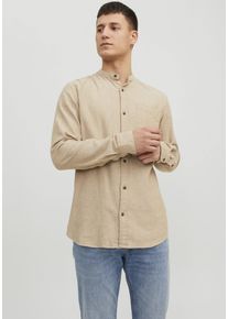 Jack & Jones JACK & JONES Herren Langarmhemd "JJEBAND MELANGE SHIRT LS SN", beige, modisch, Gr. S, unifarben, Web, Obermaterial: 100% Baumwolle, Hemden