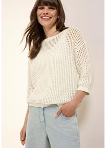 Cecil Damen Strickpullover, weiß, casual, Gr. XL, Strukturmuster, Strick, Obermaterial: 100% Baumwolle, Pullover, in Häkel-Optik