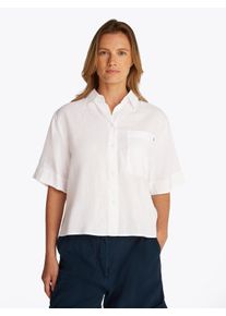 Tommy Hilfiger Damen Kurzarmshirt "ESS LINEN RELAXED S/S SHIRT", weiß, klassisch, Gr. 40, unifarben, Web, Obermaterial: 100% Leinen, Shirts, mit