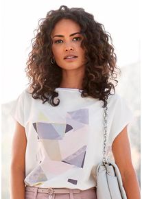 Lascana Damen Kurzarmshirt, weiß, modisch, Gr. 32, bedruckt, Satin, Single Jersey, Obermaterial: 100% Viskose. Vorderteil: 95% Polyester, 5%