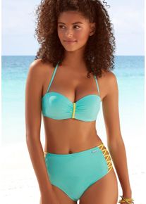 Venice Beach Damen Highwaist-Bikini-Hose "Anna", grün, Gr. 34, unifarben, kontrastfarbene Details, Microfaser, Polyamid, Badehosen, mit seitlich