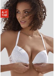 Vivance Damen Push-up-BH, Gr. 80, weiß, Spitze, Obermaterial: 69% Polyamid, 21% Polyester, 10% Elasthan, feminin, BHs, mit Spitze in Kussmund-Optik