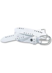 Silbergift Damen Nietengürtel, weiß, feminin,klassisch,modisch,sportlich, Gr. 85, unifarben, Rindsleder, Gürtel, mit Nietenverziehrung
