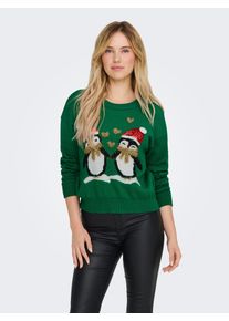 Only Damen Weihnachtspullover "ONLXMAS HAPPY LS O-NECK BOX KNT", grün, modisch, Gr. M, gemustert, Strick, Obermaterial: 100% Polyester, Pullover