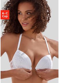 Vivance Damen Push-up-BH, Gr. 85, weiß, Spitze, Obermaterial: 69% Polyamid, 21% Polyester, 10% Elasthan, feminin, BHs, mit Spitze in Kussmund-Optik
