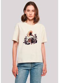 F4NT4STIC Damen T-Shirt "Gothic Skeleton Vintage Plattenspieler", weiß, casual, Gr. L, Obermaterial: 100% Baumwolle, Shirts, Premium Qualität