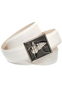 Anthoni Crown Damen Ledergürtel, weiß, Gr. 85, unifarben, Leder, Gürtel, mit handgefertigter Glasur-Schließe, helle Rückseite