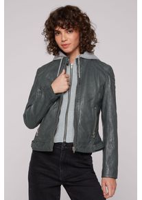 SOCCX Damen Lederjacke, grün, casual, Gr. M, unifarben, Material: 100% Leder, Material Kapuze: 55% Baumwolle, 45% Polyester, Futter Rumpf: 100%