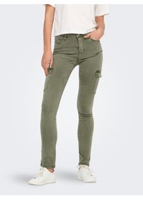 Only Damen Cargohose "ONLBRANDY MW CARGO PANT CC PNT", grün, modisch, Gr. XS, unifarben, Obermaterial: 58% Lyocell, 40% Baumwolle, 2% Elasthan, Hosen