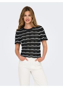 Only Damen Kurzarmpullover "ONLANNASOFIA LIFE SS STRIPE O-NECK KNT", schwarz-weiß, modisch, Gr. S, gestreift, Strick, Obermaterial: 65% Baumwolle,