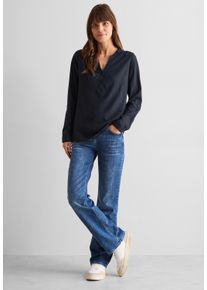 Cecil Damen Langarmbluse, blau, casual, Gr. M, unifarben, Stoff, 100% Viskose, Blusen, mit dekorativer Knopfleiste