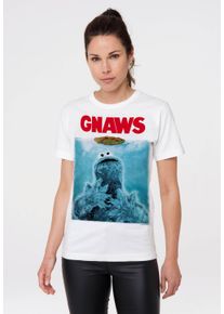 logoshirt Damen T-Shirt "Sesamstraße Krümelmonster – GNAWS", weiß, casual, Gr. 5XL, unifarben, 100% Baumwolle, Shirts, mit coolem Print