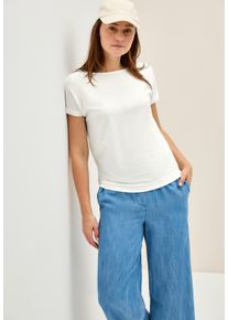 Cecil Damen T-Shirt, weiß, casual, Gr. S, unifarben, Strukturmuster, Web, Obermaterial: 62% Polyester, 34% Viskose, 4% Elasthan, Shirts, mit Struktur