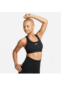 Nike Damen Sport-BH "SWOOSH MEDIUM SUPPORT WOMEN'S PADDED SPORTS BRA", Gr. XS, schwarz-weiß, Obermaterial: 72% Polyester, 28% Elasthan. Meshfutter: