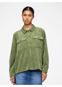 Pieces Damen Hemdbluse "PCEFFI LS SHIRT WVN NOOS", grün, modisch, Gr. XL, unifarben, Cord, Obermaterial: 92% Polyester, 8% Nylon, Blusen