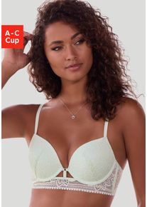 Lascana Damen Push-up-BH, Gr. 85, grün, Spitze, Obermaterial: 60% Polyamid, 33% Polyester, 7% Elasthan, feminin, BHs, mit Bügel aus floraler
