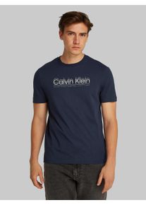Calvin Klein Herren T-Shirt "CP-DOUBLE LOGO T-SHIRT", blau, casual, Gr. M, unifarben, Single Jersey, Obermaterial: 100% Baumwolle, Shirts, mit großem