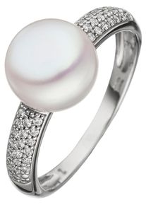 Jobo Damen Perlenring, 56, Weißgold 333-Perlen, weiß, Weißgold 333, Perlen, Fingerringe, 333 Weißgold mit Süßwasser-Zuchtperle und Zirkonia