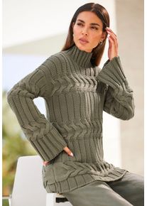 Heine Damen Stehkragenpullover "Pullover", grün, Gr. 46, unifarben, 50% Baumwolle, 50% Polyacryl, Pullover