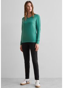 Cecil Damen Strickpullover, grün, casual, Gr. XS, unifarben, Web, 60% Baumwolle, 40% Viskose, Pullover, mit V-Ausschnitt