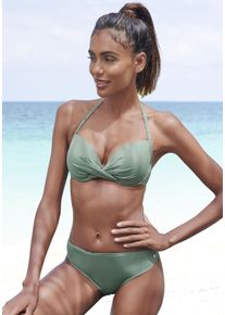 s.Oliver Damen Push-Up-Bikini-Top "Spain", grün, Gr. 34, unifarben, Microfaser, Microfaser, Bikini-Oberteile, in Wickeloptik