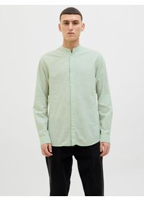 Jack & Jones JACK & JONES Herren Langarmhemd "JJEBREEZE BAND SHIRT LS SN", grün, modisch, Gr. M, unifarben, Web, Obermaterial: 70% Baumwolle, 30% Leinen, Hemden,