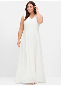 sheego Damen Abendkleid "Abendkleid", weiß, Gr. 48, 100% Polyester, Kleider