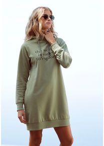 Lascana Damen Sweatkleid, Gr. 32, grün, angeraute Sweatware, Obermaterial: 50% Baumwolle, 50% Polyester, unifarben, casual, Kleider, mit Seitentaschen