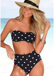 Lascana Damen Bandeau-Bikini-Top "Jada", schwarz-weiß, Gr. 32, gepunktet, Polyamid, Bikini-Oberteile, mit Muschelkante und Pünktchendruck