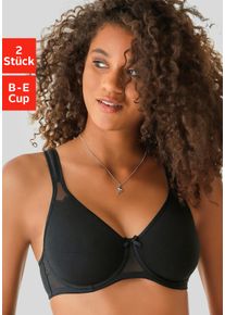 Petite Fleur Damen T-Shirt-BH, Gr. 75, schwarz-weiß, Jersey, Netz, Obermaterial: 90% Baumwolle, 5% Elasthan, 5% Polyamid, Basic, BHs, mit Bügel und