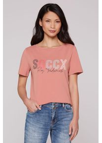 SOCCX Damen Rundhalsshirtbeachy rot, casual, Gr. S, bedruckt, Material: 95% Baumwolle, 5% Elasthan, Shirts, mit U-Boot-Ausschnitt