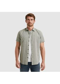 PME-Legend PME LEGEND Herren Kurzarmhemd "Short Sleeve Shirt Ctn Linen 2 tone", grün, casual, Gr. XL, unifarben, meliert, Web, Obermaterial: 65% Baumwolle, 35%