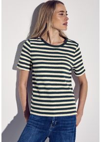 Street One Damen T-Shirt, grün, casual, Gr. 38, gestreift, Web, 65% Baumwolle, 35% Polyester, Shirts, mit Rundhalsausschnitt