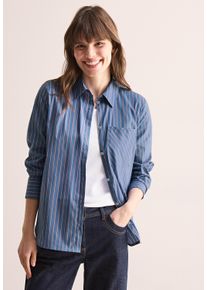 Cecil Damen Langarmblusemid blouse blau, casual, Gr. XXL, gestreift, Web, 72% Baumwolle, 25% Polyamid, 3% Elasthan, Blusen, mit Brusttasche