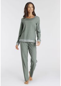Vivance Dreams Damen Pyjama, Gr. 32, grün, Single Jersey, Obermaterial: 50% Baumwolle, 50% Polyester, Homewear-Sets, mit gestreiften Bündchen