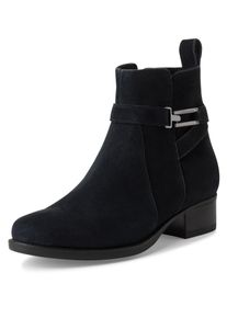 Tamaris Damen Stiefelette, Gr. 38, blau, Ziegenveloursleder, unifarben, klassisch, Schuhe, Blockabsatz, Businessschuh mit praktischem