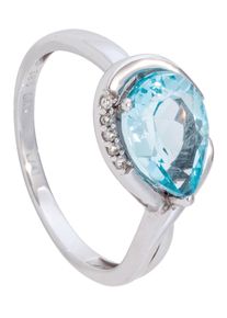 Jobo Damen Fingerring "Ring mit Blautopas und 5 Diamanten", 56, P2 = erkennbare Einschlüsse, Weißgold 585-Diamanten, weiß, Weißgold 585, Diamanten,