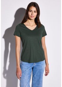 Street One Damen T-Shirt, grün, casual, Gr. 46, unifarben, Web, Stoff, 50% Baumwolle, 50% Modal, Shirts, mit V-Ausschnitt