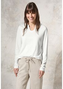 Cecil Damen Langarmshirt, weiß, casual, Gr. XL, unifarben, Web, Stoff, 50% Modal, 50% Baumwolle, Shirts, mit geschlitztem Rundhalsausschnitt mit