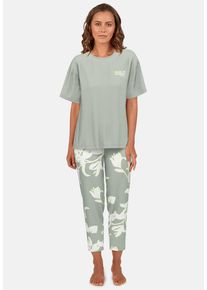Tom Tailor Damen Capri-Pyjama "Kenmare", Gr. 36, grün, Single Jersey, Obermaterial: 95% Viskose, 5% Elasthan, casual, Homewear-Sets, Uni Oberteil,