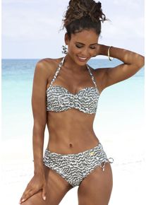 Lascana Damen Bügel-Bandeau-Bikini-Top "Sansa", grün, Gr. 34, bedruckt, Recycling-Polyamid, Bikini-Oberteile, mit abnehmbaren Trägern