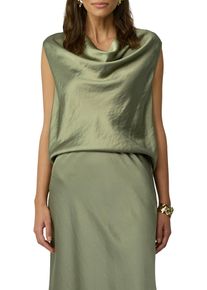 Damen Shirttop, grün, casual, Gr. 46, s.Oliver BLACK LABEL, unifarben, Web, Obermaterial: 64% Viskose, 36% Polyester, Tops, mit Wasserfall-Kragen
