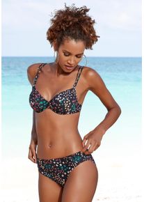 s.Oliver Damen Bikini-Hose "Milly", schwarz, Gr. 36, floral, Polyamid, Badehosen, mit Umschlagbund