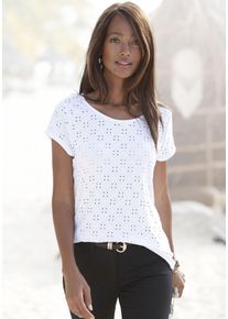 Lascana Damen Strandshirt, weiß, casual, Gr. 36, unifarben, Jersey, Obermaterial: 92% Polyester, 8% Elasthan, Shirts, mit Lochstickerei, T-Shirt,