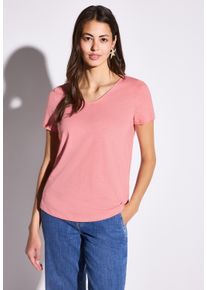 Street One Damen T-Shirtblush peach, casual, Gr. 46, unifarben, Web, Stoff, 50% Baumwolle, 50% Modal, Shirts, mit V-Ausschnitt