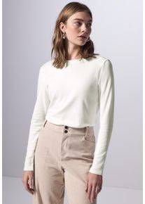 Damen Langarmshirt, weiß, casual, Gr. 46, STREET ONE STUDIO, unifarben, Web, Stoff, 48% Baumwolle, 47% Modal, 5% Elasthan, Shirts, aus softem
