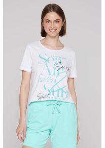 SOCCX Damen Rundhalsshirt, weiß, casual, Gr. S, bedruckt, Glitzermuster, Material: 100% Baumwolle, Shirts, aus Baumwolle