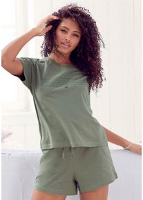 Kangaroos Damen Shorty, Gr. 32, grün, Single Jersey, Obermaterial: 100% Baumwolle, bedruckt, sportlich, Homewear-Sets, mit Slogan-Frontdruck