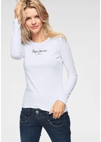Pepe Jeans Damen Langarmshirt "NEW VIRGINA L/S", weiß, casual, Gr. L, bedruckt, Single Jersey, Obermaterial: 95% Baumwolle, 5% Elasthan, Shirts, mit